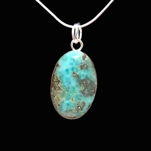 Gorgeous Natural Dominican Larimar 925 Sterling Silver Oval Pendant Necklace 18"